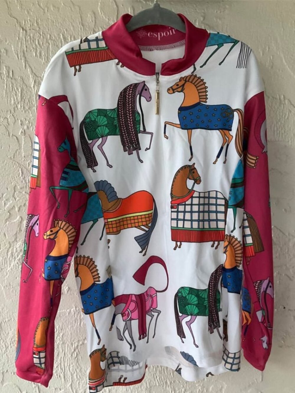Espoir Girls Horse Print Long Sleeve Quarter Zip Equestrian Top